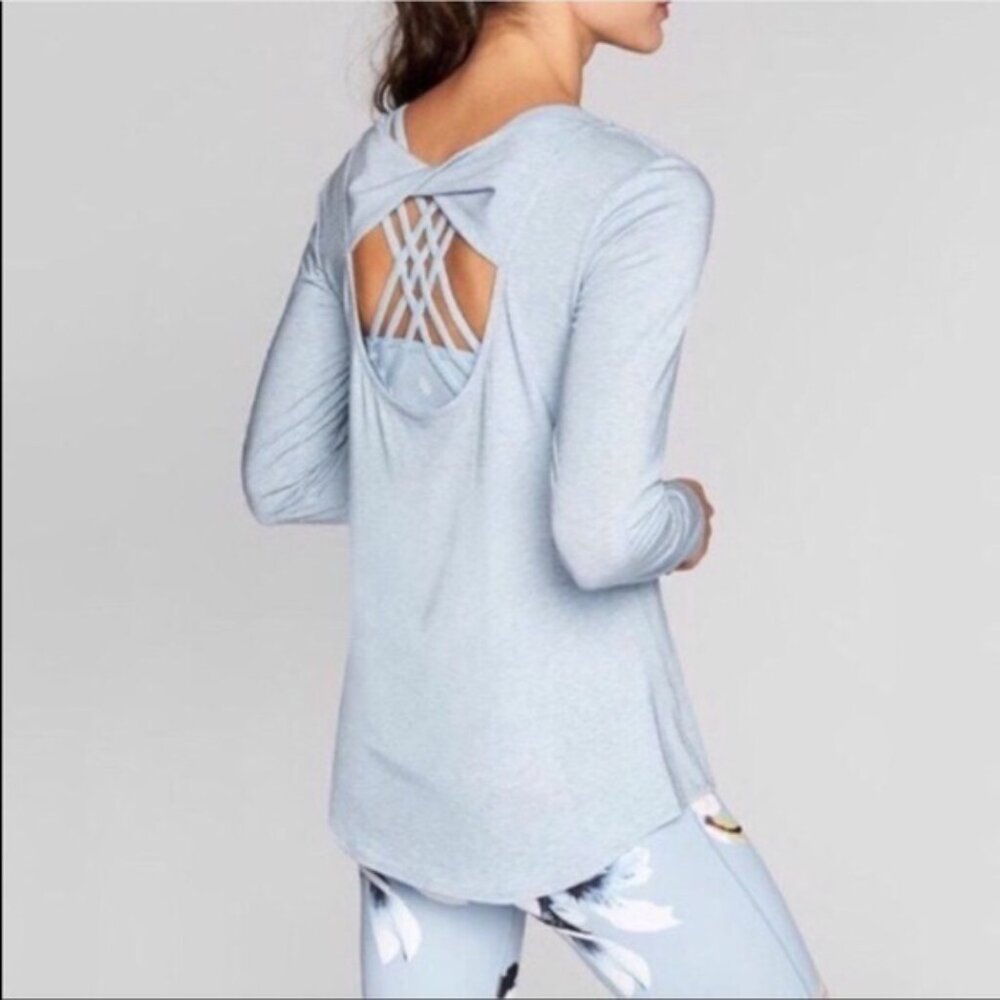 Athleta Baby Blue Open Back Flexlight Top size XS
